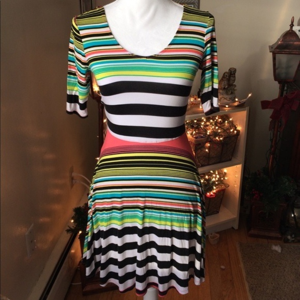 Decree Scoop-neck Striped Skater Dress